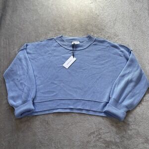 PINK ROSE Women XL Light Blue Ribbed Knit Sweater Pullover Crew Neck Cropped NWT